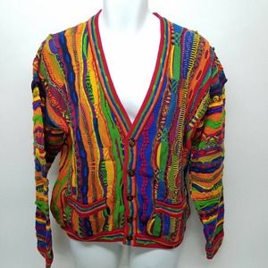 Vintage Coogi Cardigan Mens M Bright Waves 3D